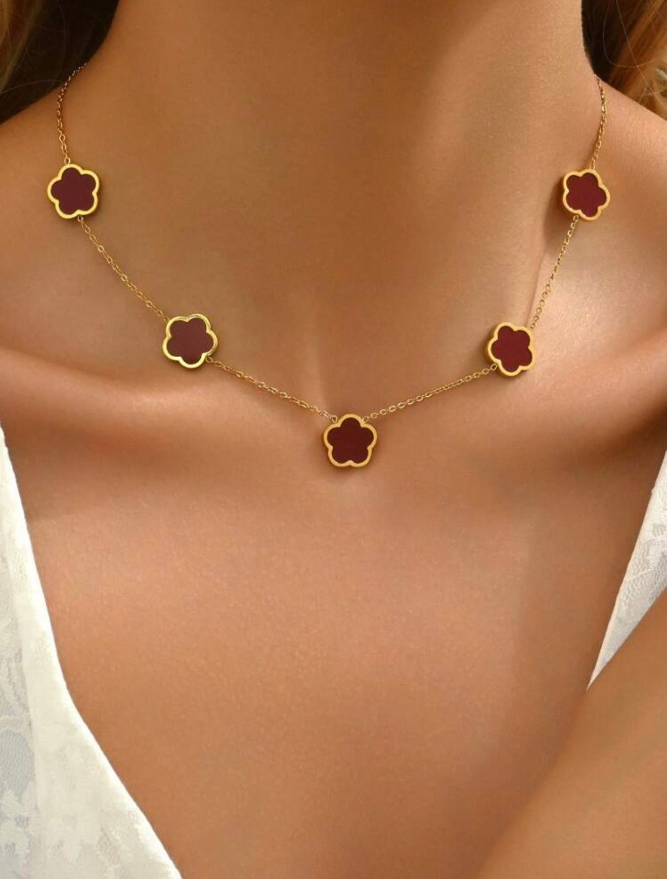 18k Gold-Plated Van Cleef Inspired Clover Necklace – Burgundy – Waterproof, Tarnish-Resistant & Hypoallergenic Matching Bracelet Available!