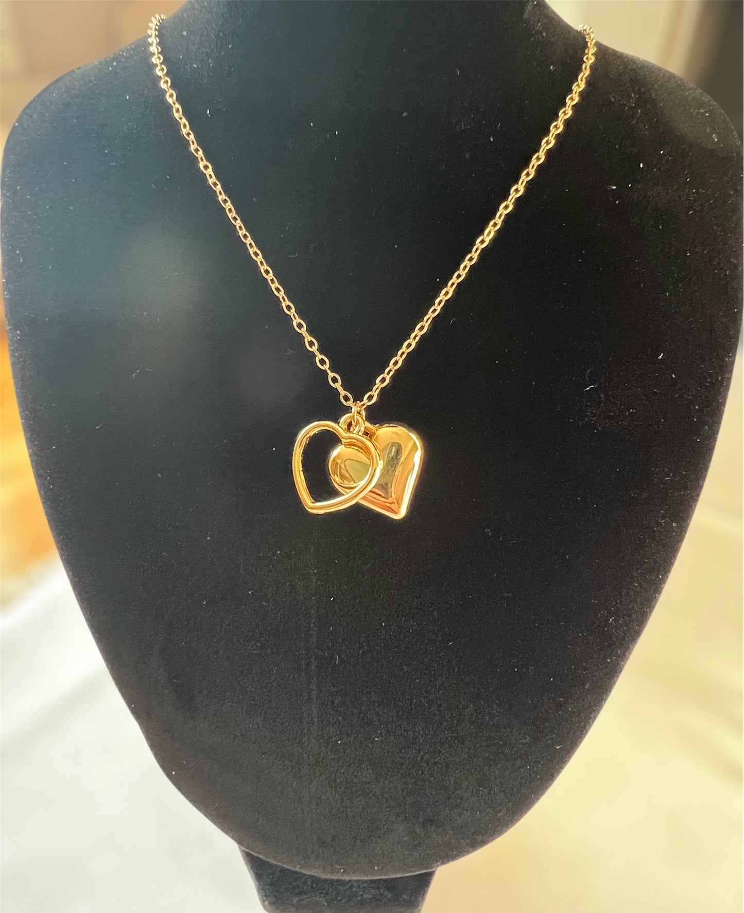 Gold Duo Heart Pendant Necklace – Tarnish Resistant | A Symbol of Love & Connection