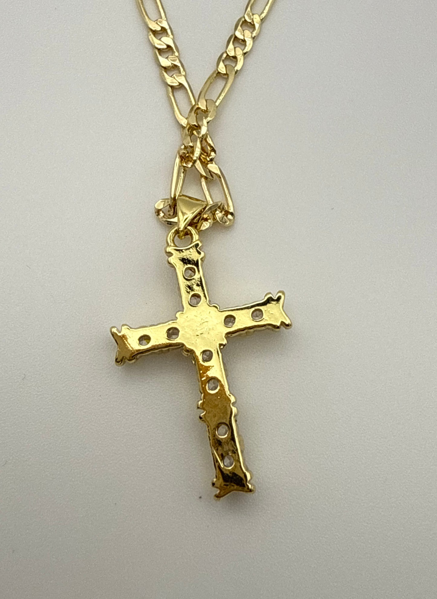 Noble Tarnish Free Raised Cross Pendant Necklace – 14K Gold Plated, Hypoallergenic Zirconia