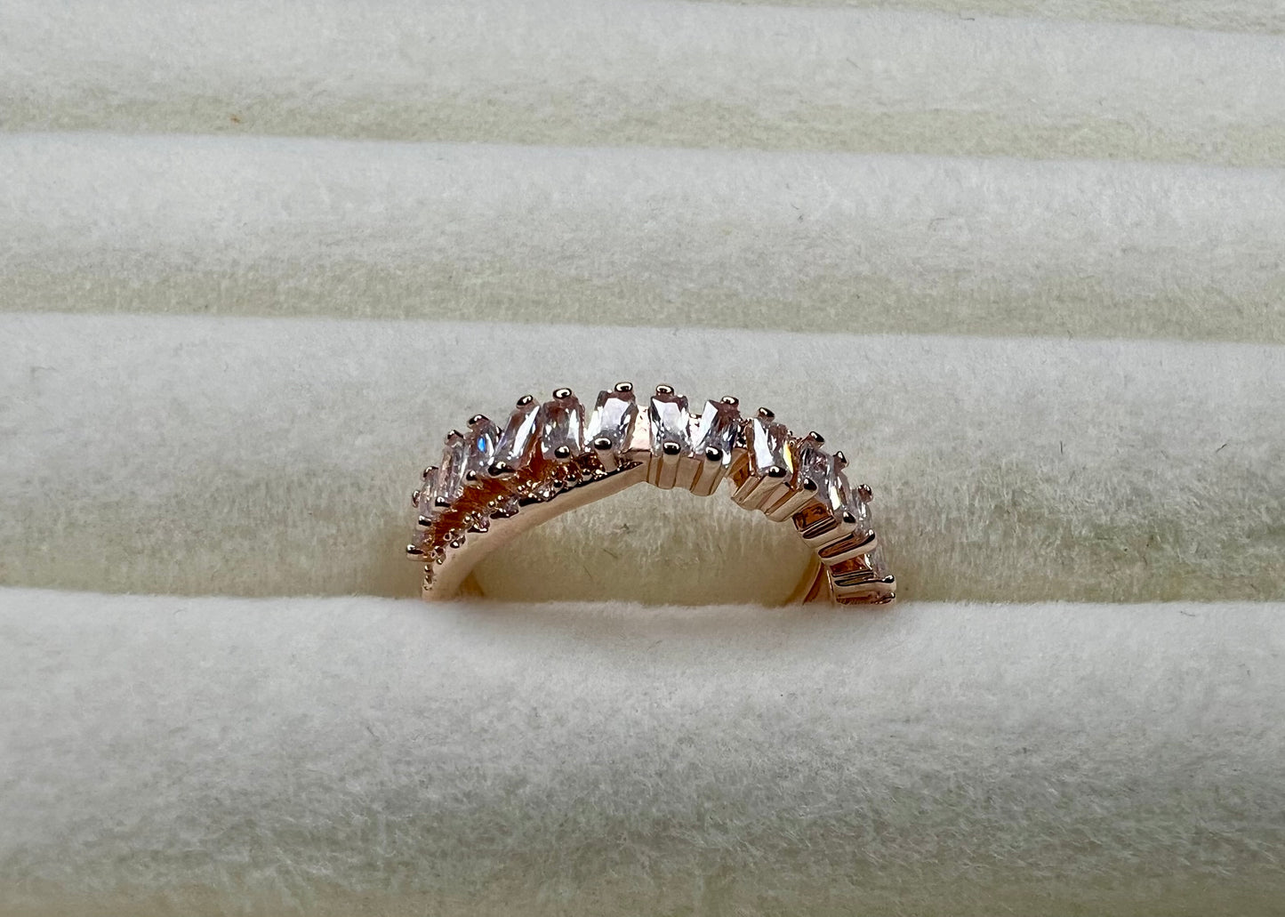 Platinum Plated Rose Gold Cubic Zirconia Ring – Adjustable Sparkle Statement