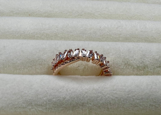 Platinum Plated Rose Gold Cubic Zirconia Ring – Adjustable Sparkle Statement