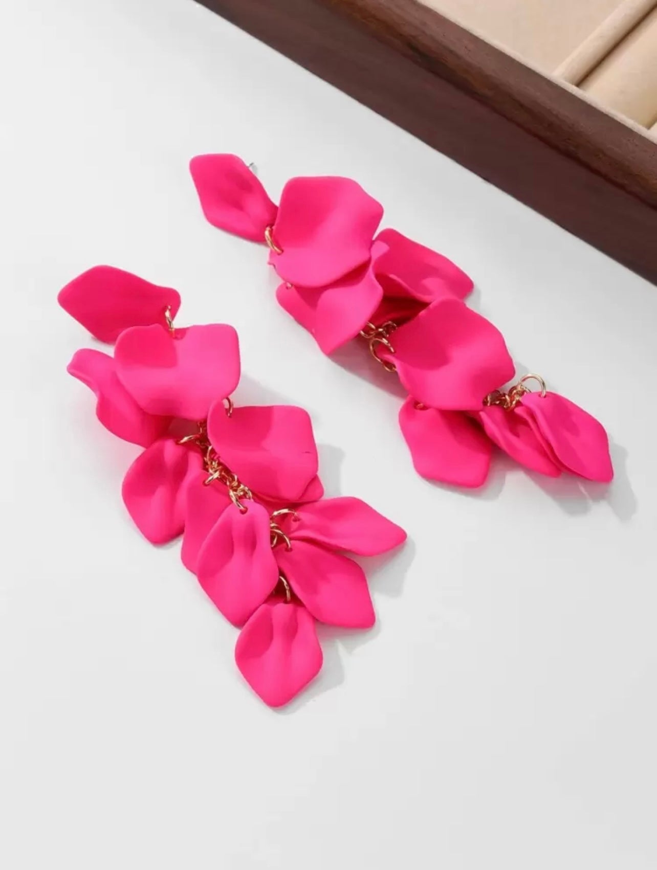 Gold & Neon Pink Petal Drop Earrings – Bold & Elegant Daily Jewellery