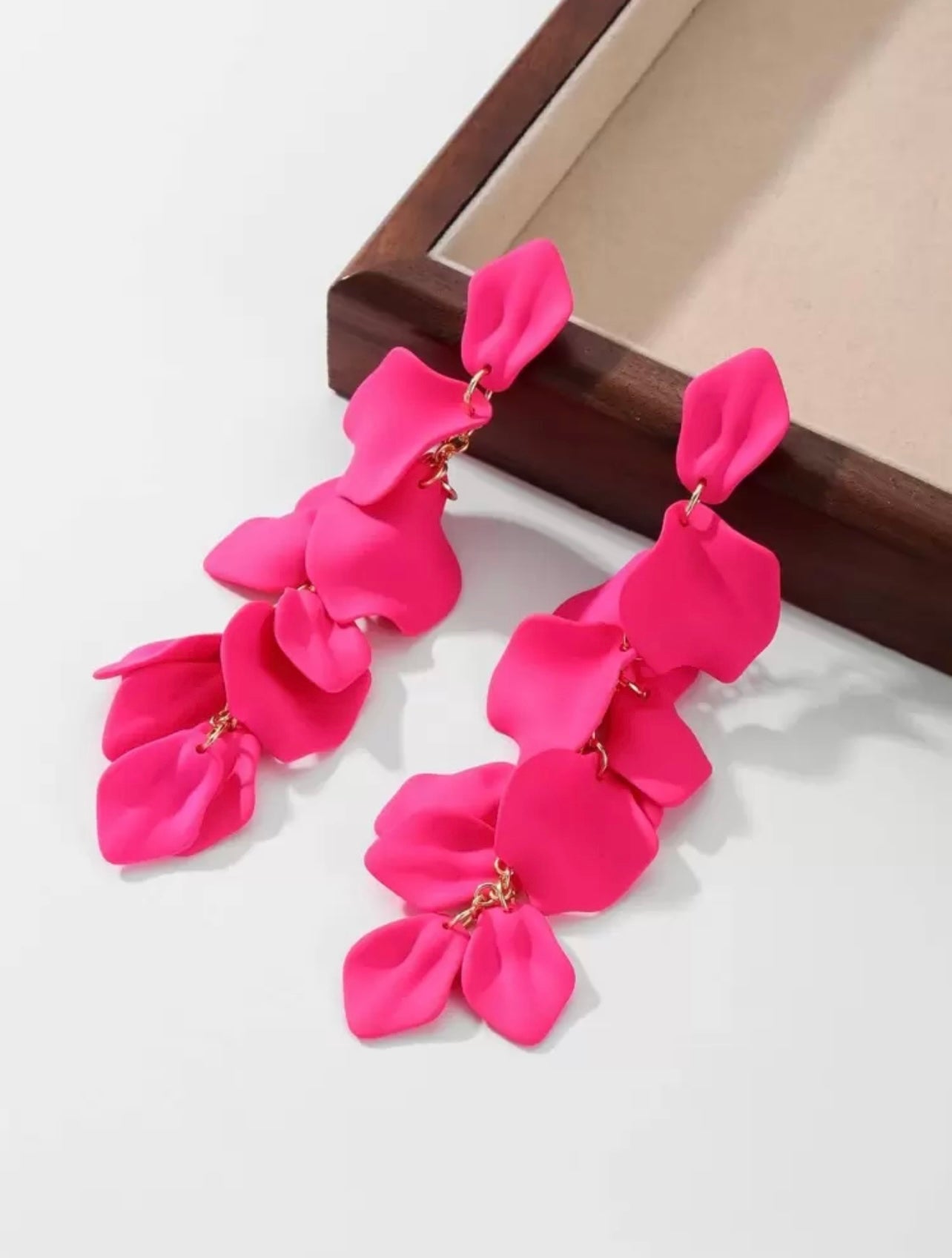 Gold & Neon Pink Petal Drop Earrings – Bold & Elegant Daily Jewellery