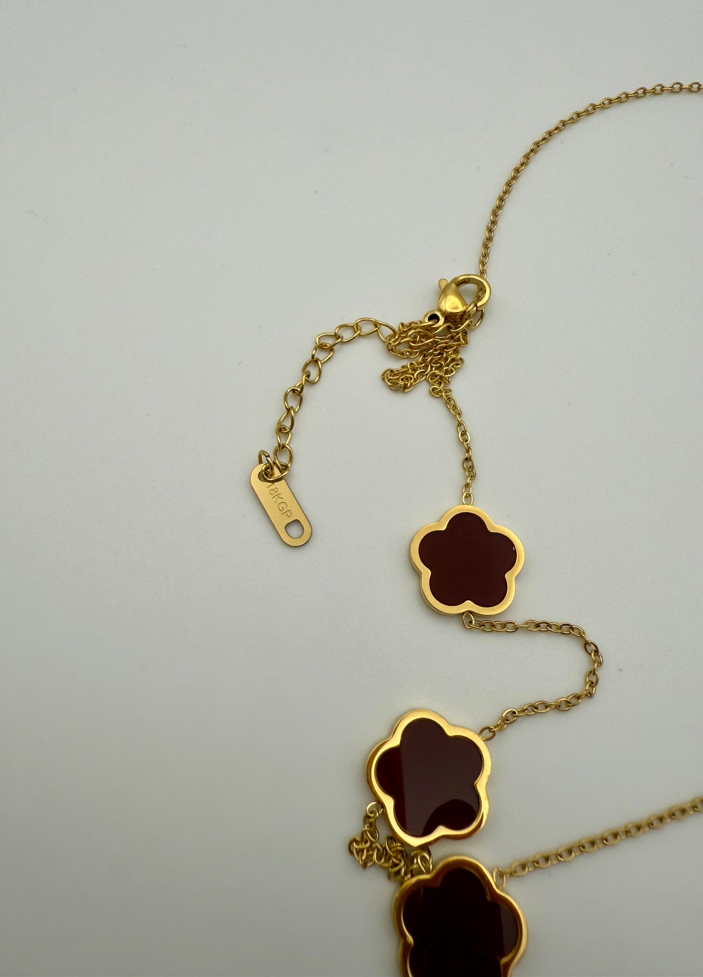 18k Gold-Plated Inspired Clover Necklace – Burgundy – Waterproof, Tarnish-Resistant & Hypoallergenic Matching Bracelet Available!