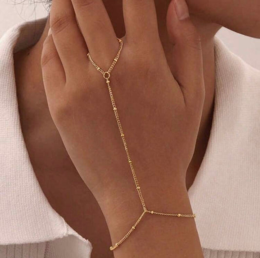 Gold Minimalist Beaded Chain Knuckle Ring – Adjustable & Unique Daily Wear