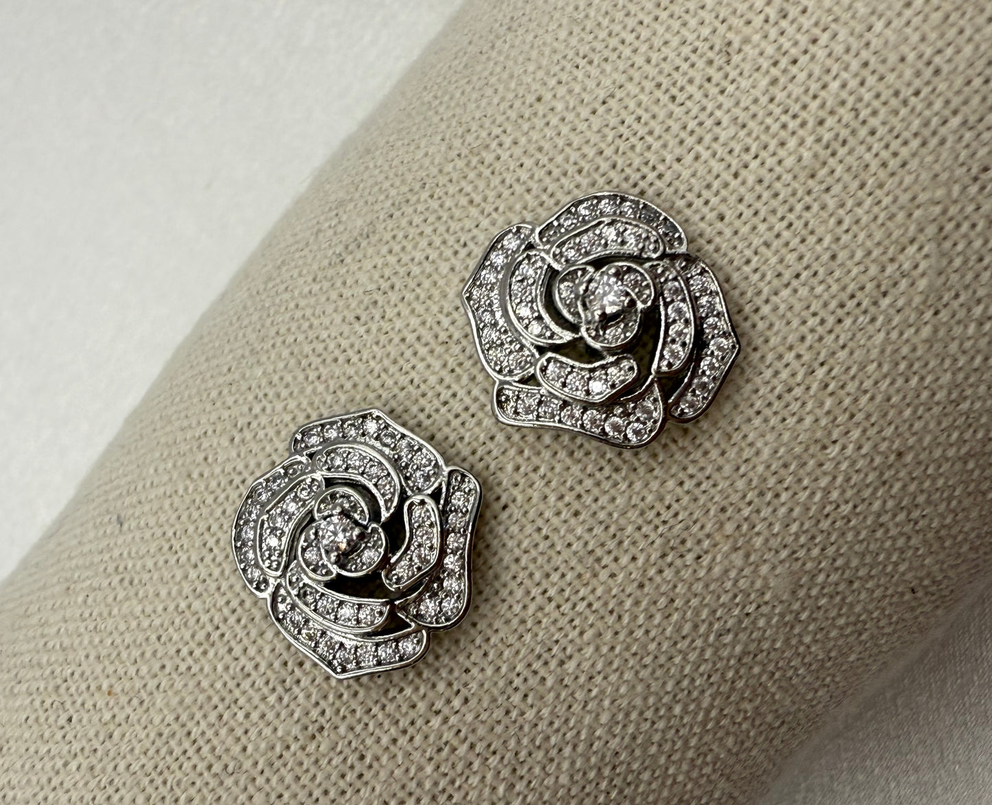 Romantic Rose-Shaped Cubic Zirconia Stud Earrings – Elegant, Radiant & Timeless