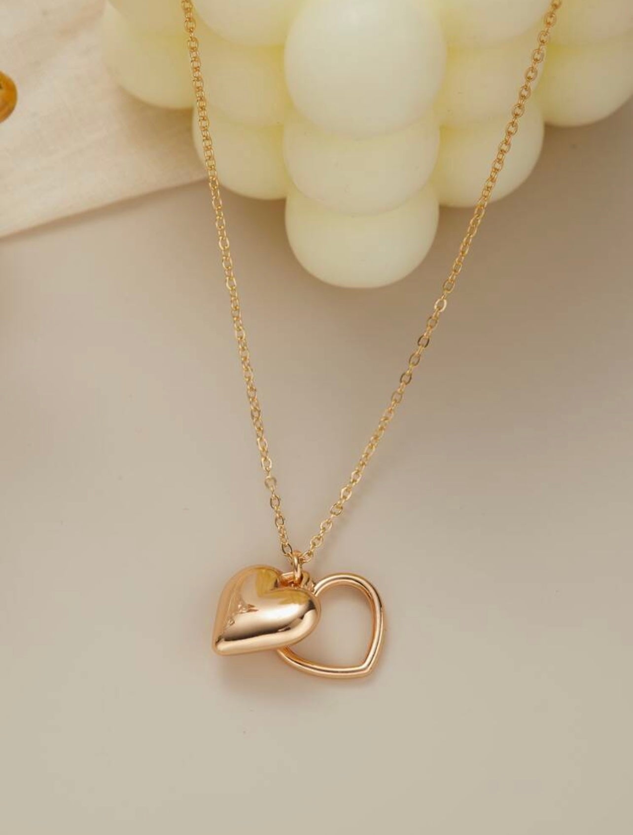 Gold Duo Heart Pendant Necklace – Tarnish Resistant | A Symbol of Love & Connection