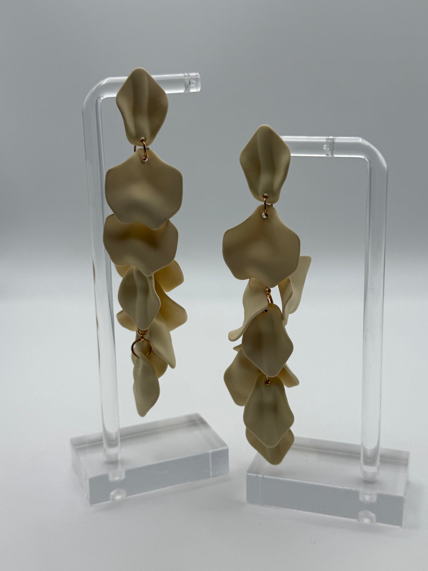 Gold & Matte Creamy White Petal Dangle Earrings – Nature-Inspired Elegance with a Modern Edge