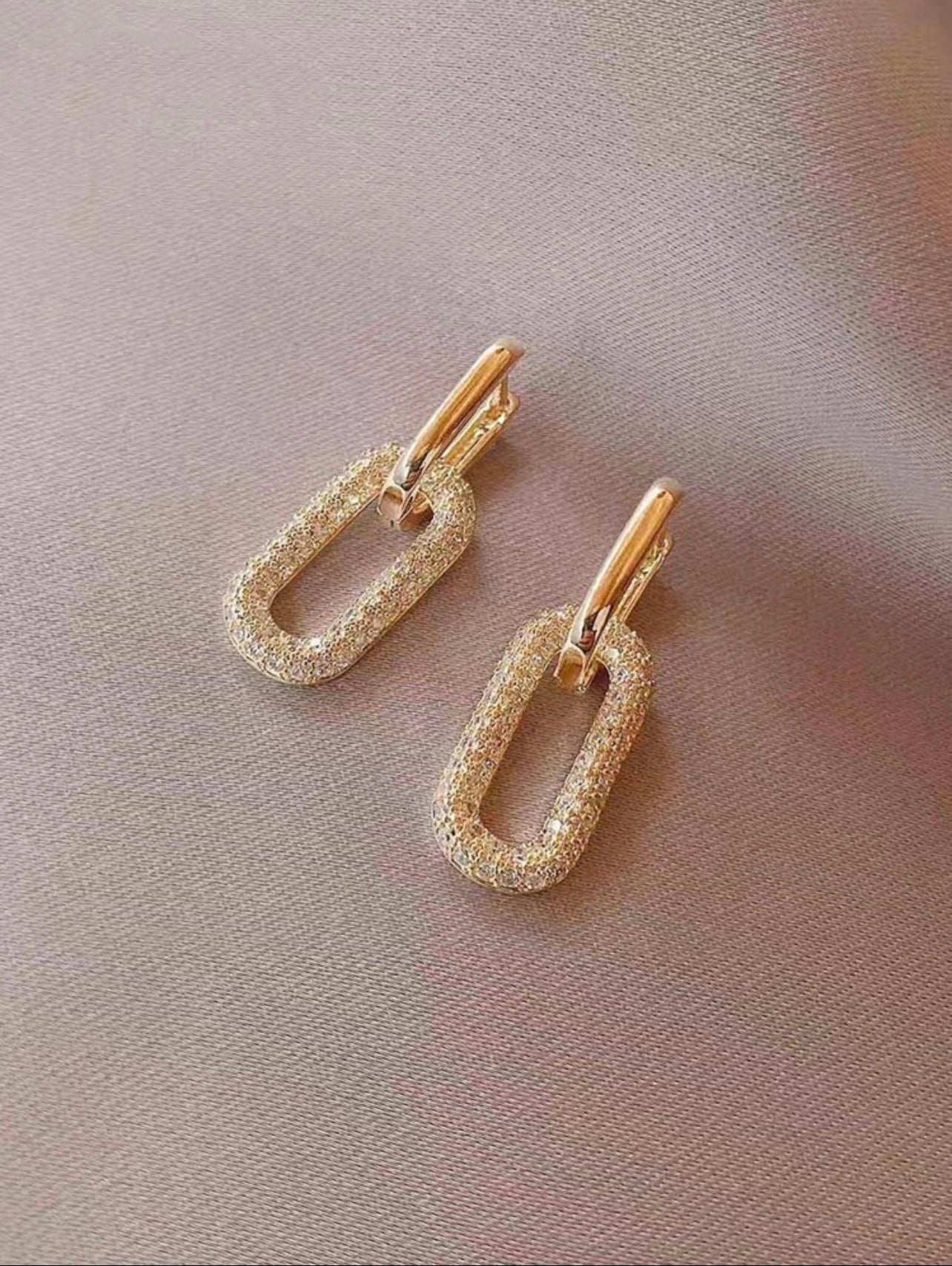 Gold Geometric Rhinestone Encrusted Double-Wear Earrings – Modern Versatility with a Sophisticated Twist | Tarnish Resistant