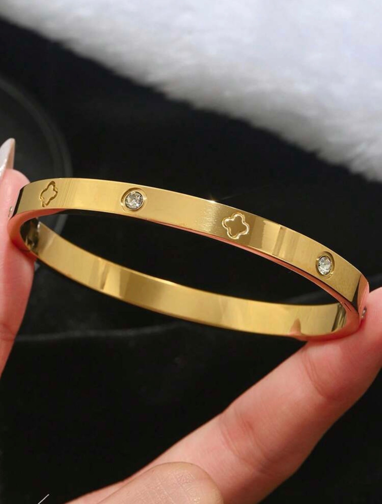 18K Gold Plated Cubic Zirconia Bangle Set – Cartier Inspired Timeless Style