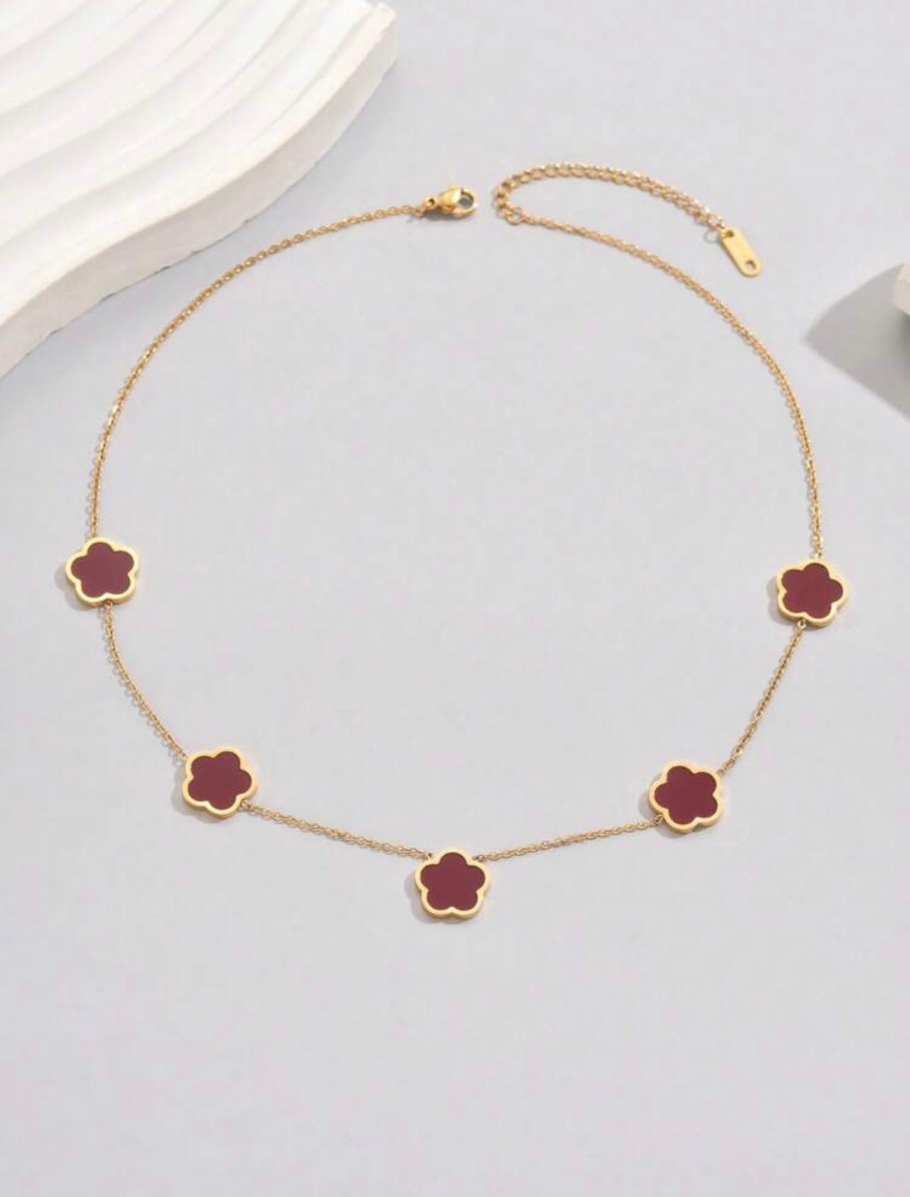 18k Gold-Plated Van Cleef Inspired Clover Necklace – Burgundy – Waterproof, Tarnish-Resistant & Hypoallergenic Matching Bracelet Available!