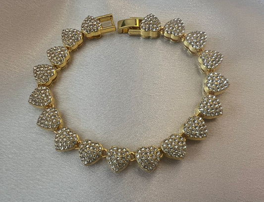 Luxury Rhinestone Hearts Gold Chain Bracelet