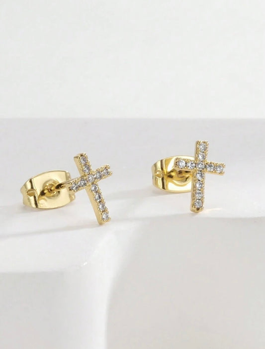 Hypoallergenic Gold Cross Stud Earrings with CZ – Summer Gift for Mum, Best Friend or Girlfriend