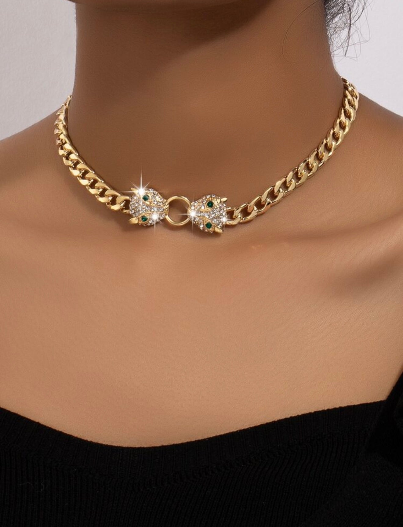 Leopard Head Pendant Choker Style Necklace – Inspired by Bvlgari, Rhinestone-Embellished & Tarnish-Resistant