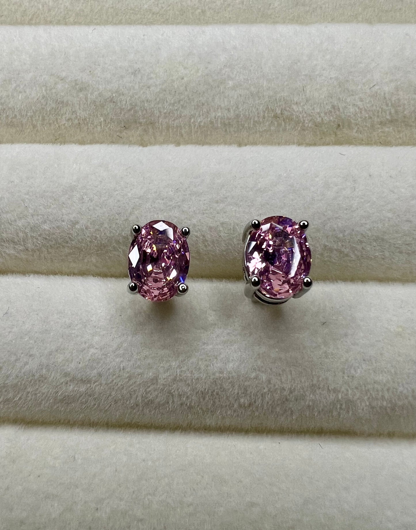 Silver & Pink Cubic Zirconia Stud Earrings – Elegant Gift for Weddings, Anniversaries & Mum
