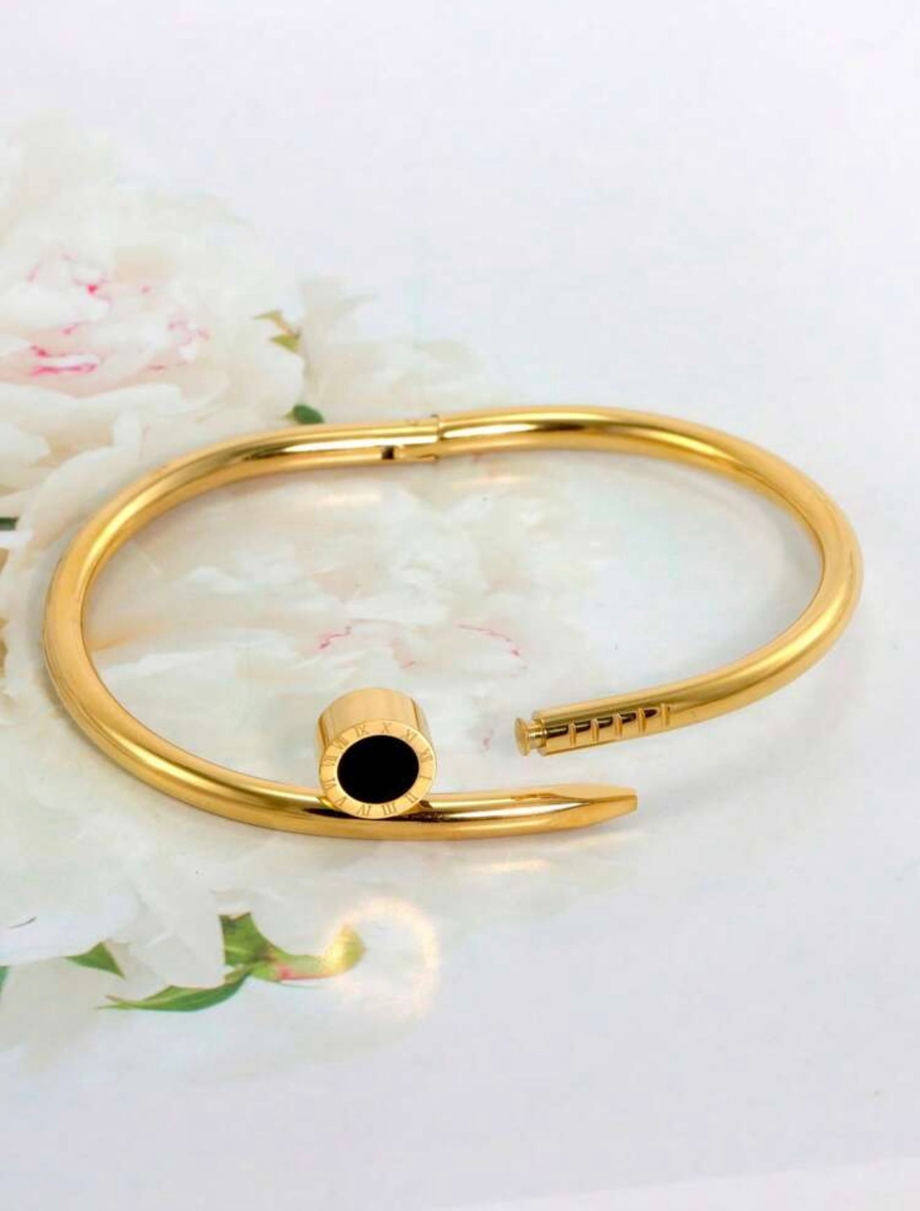 18K Gold Plated Bvlgari-Inspired Roman Numeral Nail Bracelet –  Classic Design