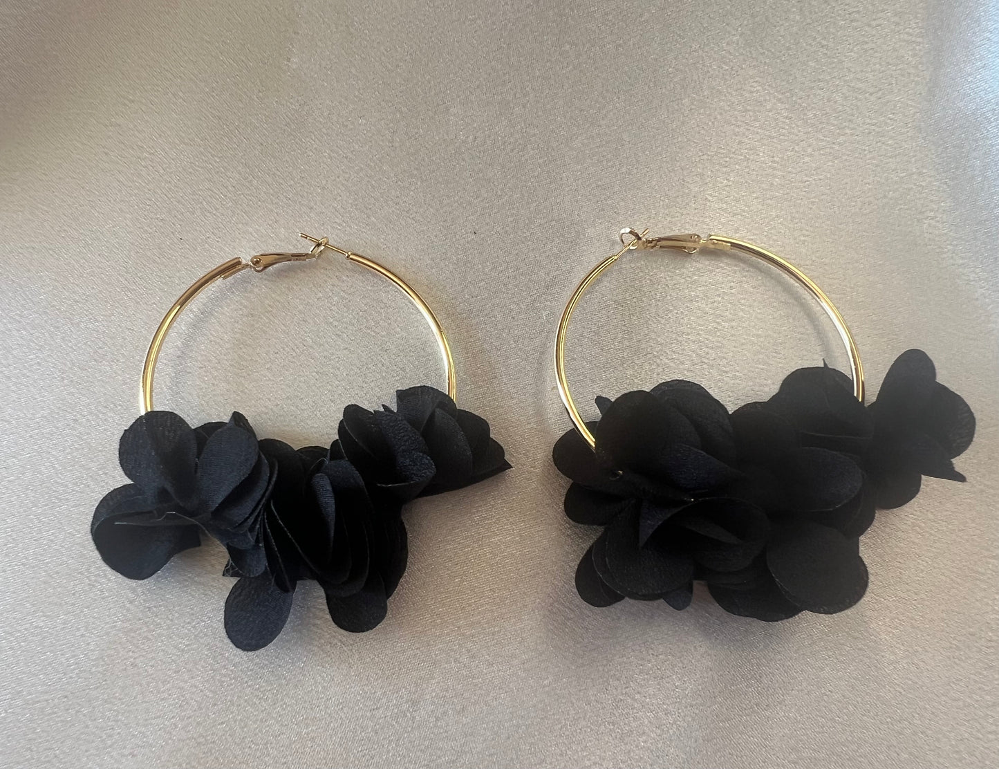Gold & Black Flower Hoop Earrings – Bold Florals with Luxe Contrast