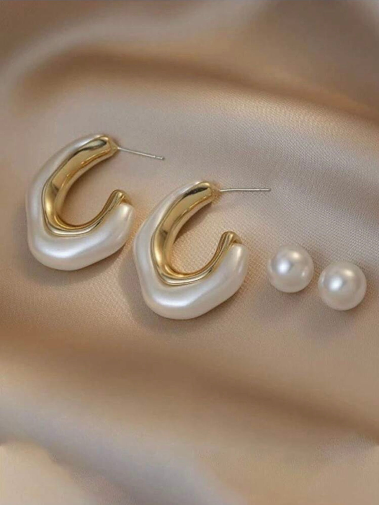 Gold & Faux Pearl Hoop Earrings with Pearl Back – Modern Elegance with a Twist