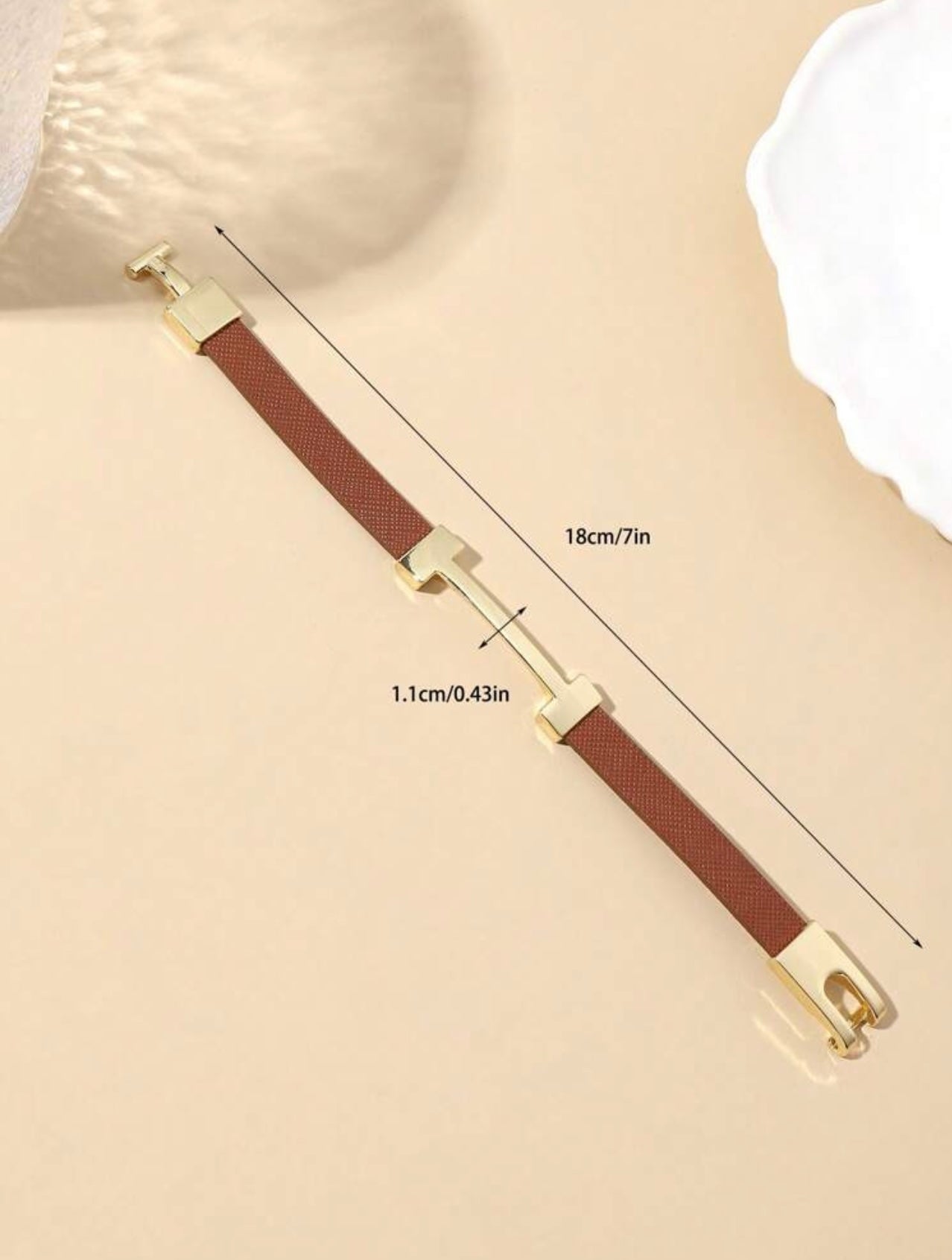 Tan & Gold Hermès-Inspired Faux Leather Bracelet – Elegant Fashion Wristband Gift for Her