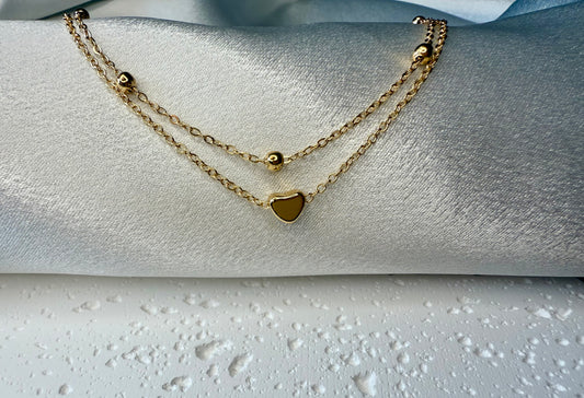 Gold Double-Layer Heart Anklet – Adjustable Love Foot Chain for Summer & Beach