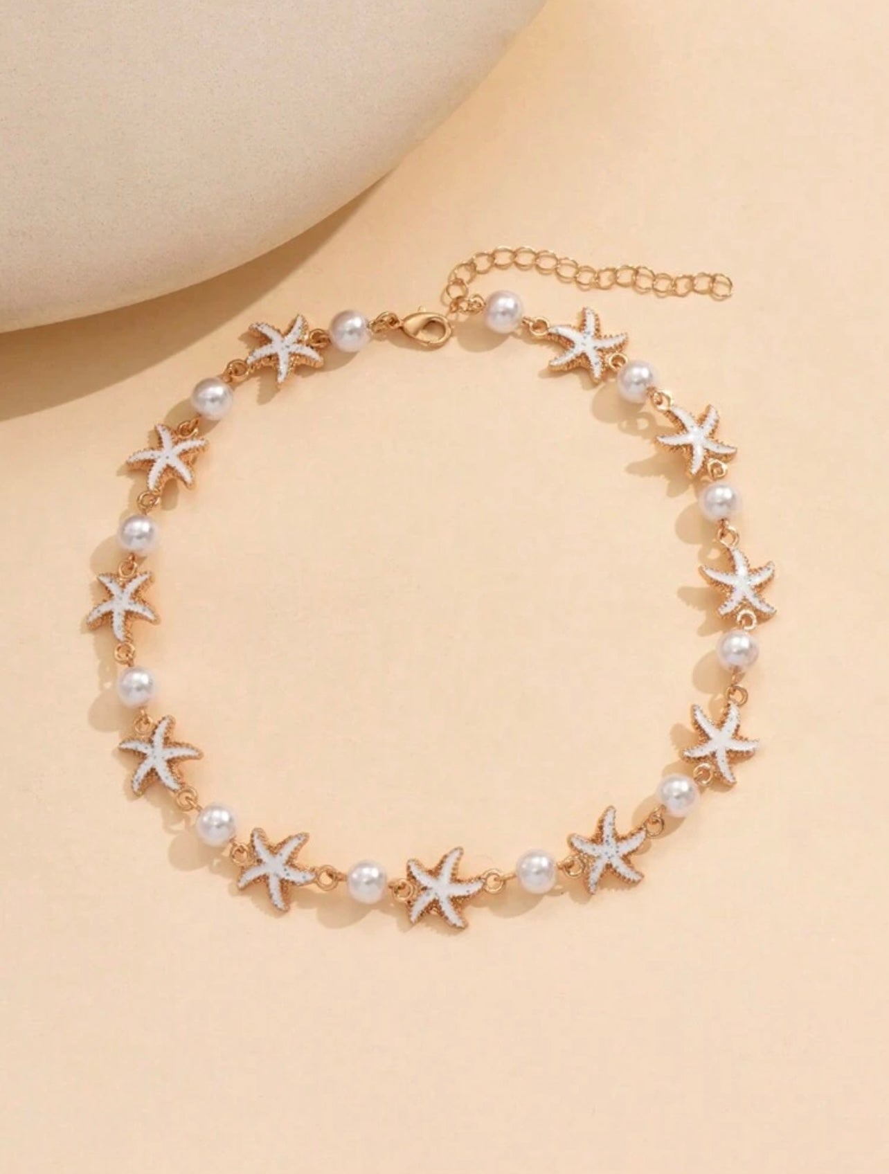 Gold Starfish & Faux Pearl Necklace – Coastal Elegance | Tarnish Resistant