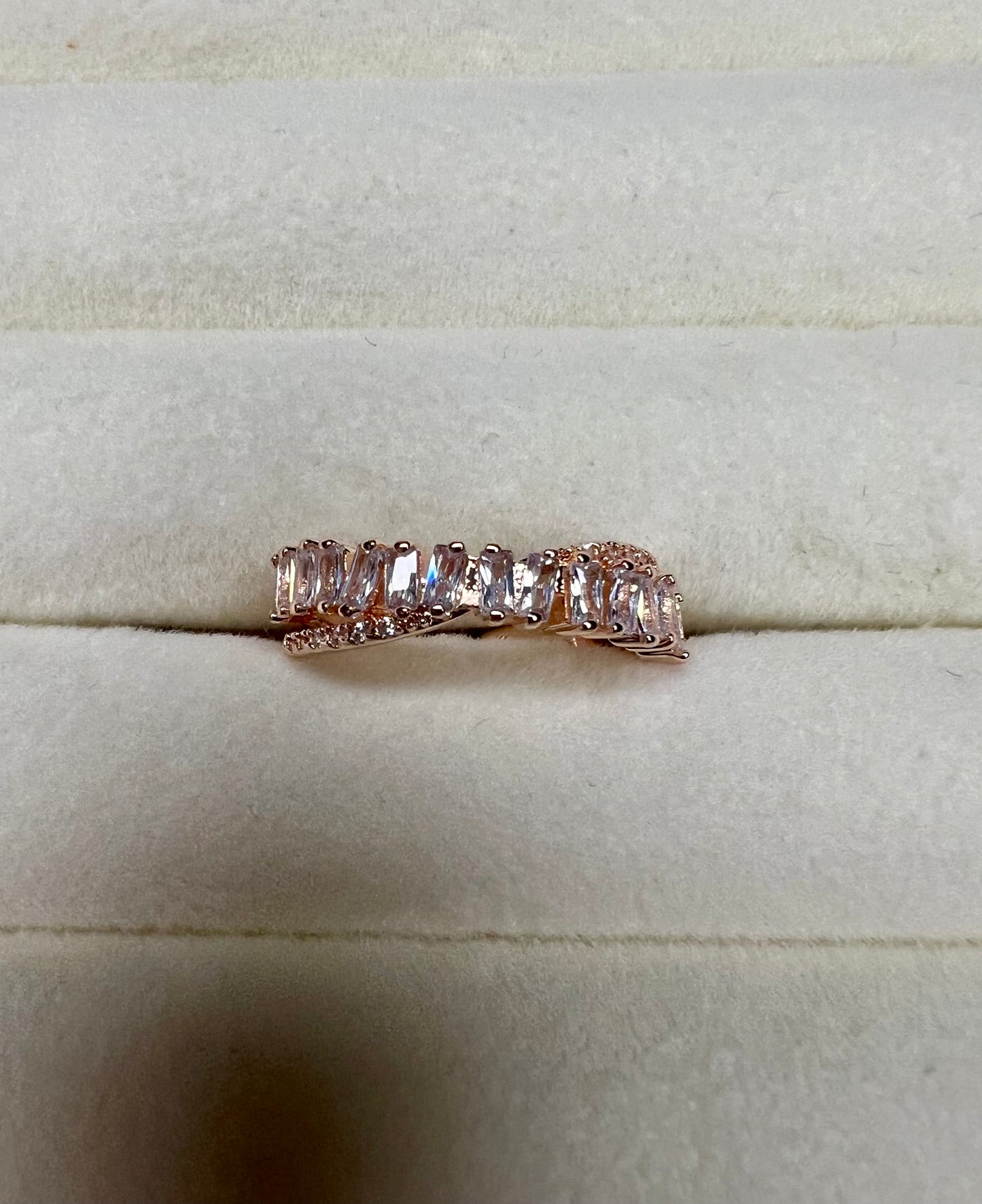 Platinum Plated Rose Gold Cubic Zirconia Ring – Adjustable Sparkle Statement