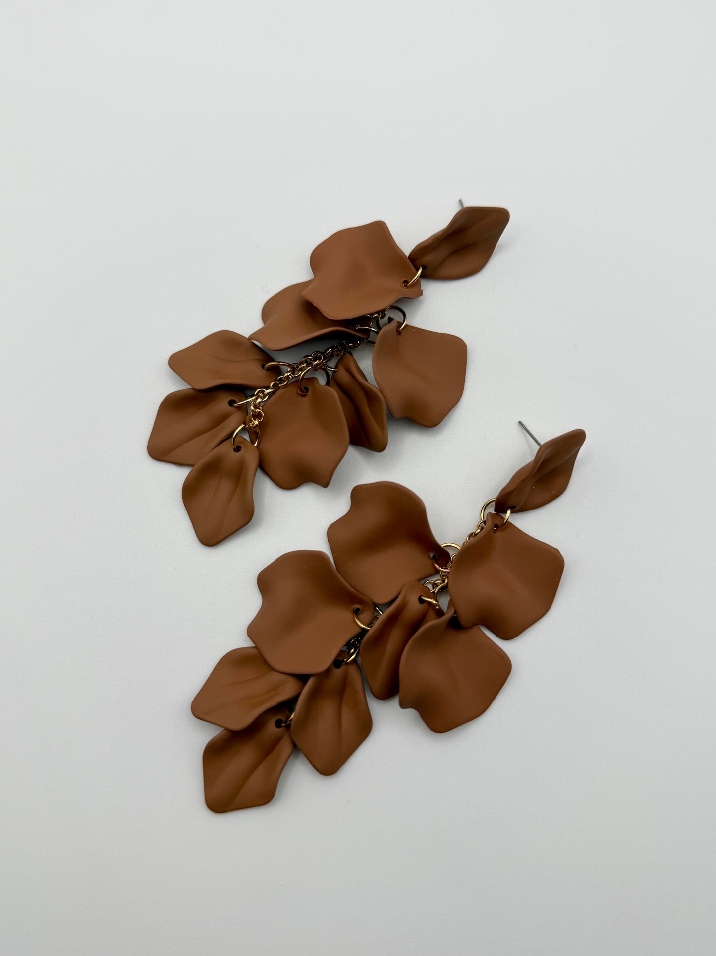 Gold & Matte Chocolate Petal Dangle Earrings – Nature-Inspired Elegance with a Modern Edge