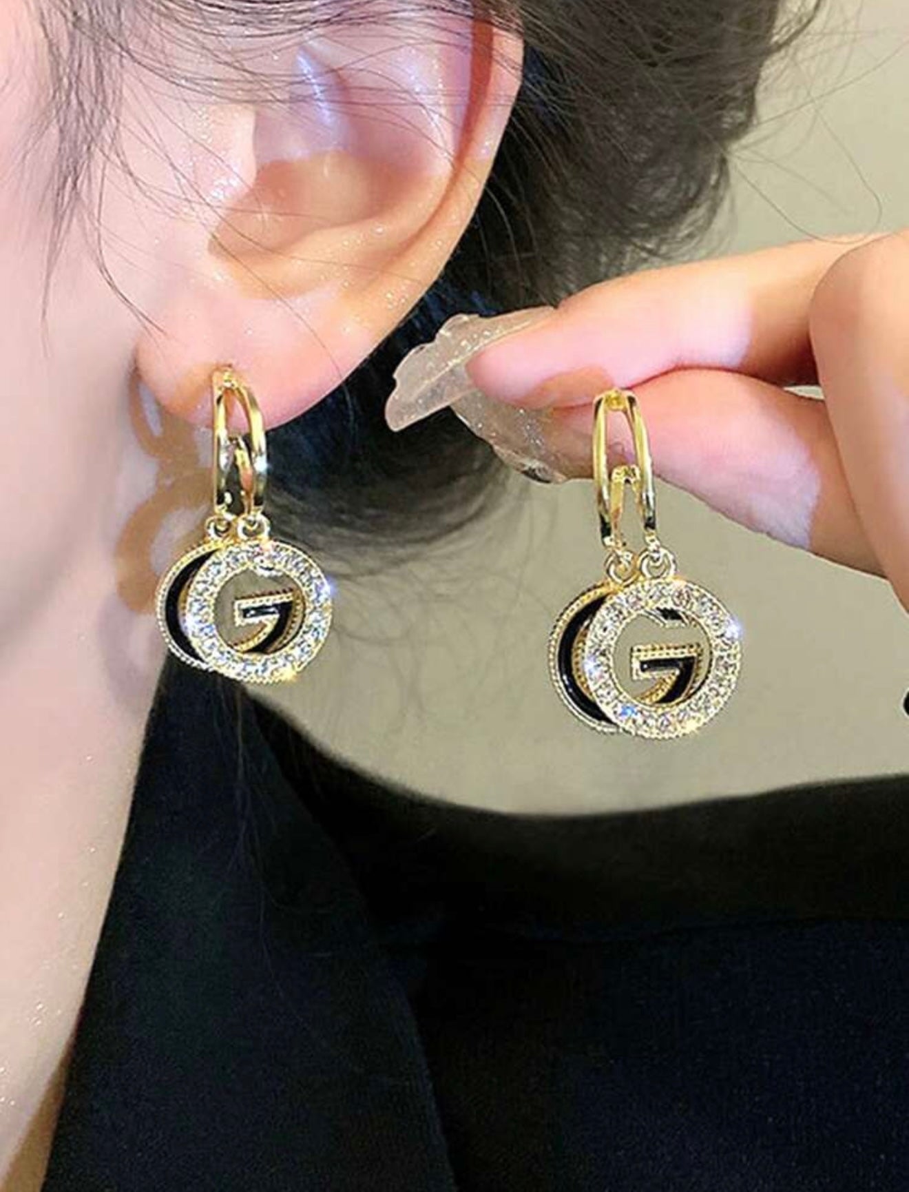 Gucci-Inspired Rhinestone Round Drop Earrings – Tarnish-Resistant – Fashionable Statement Jewellery