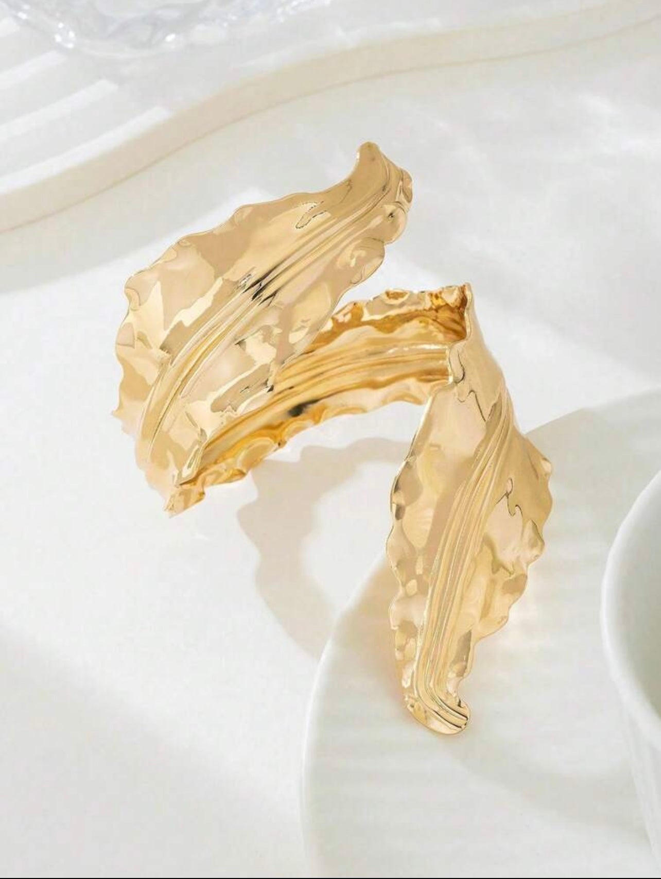 Oversized Gold Metal Leaf Cuff Bangle