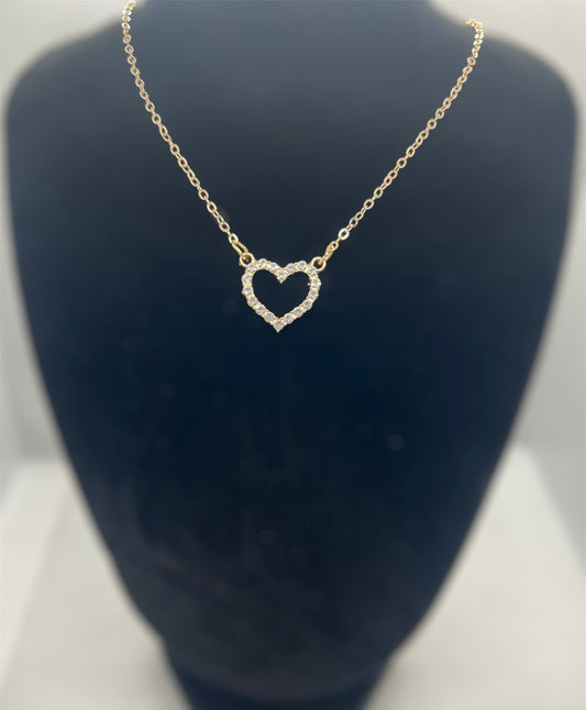 Gold Rhinestone Heart Pendant Necklace – Elegant Sparkle, Tarnish-Resistant Zinc Alloy