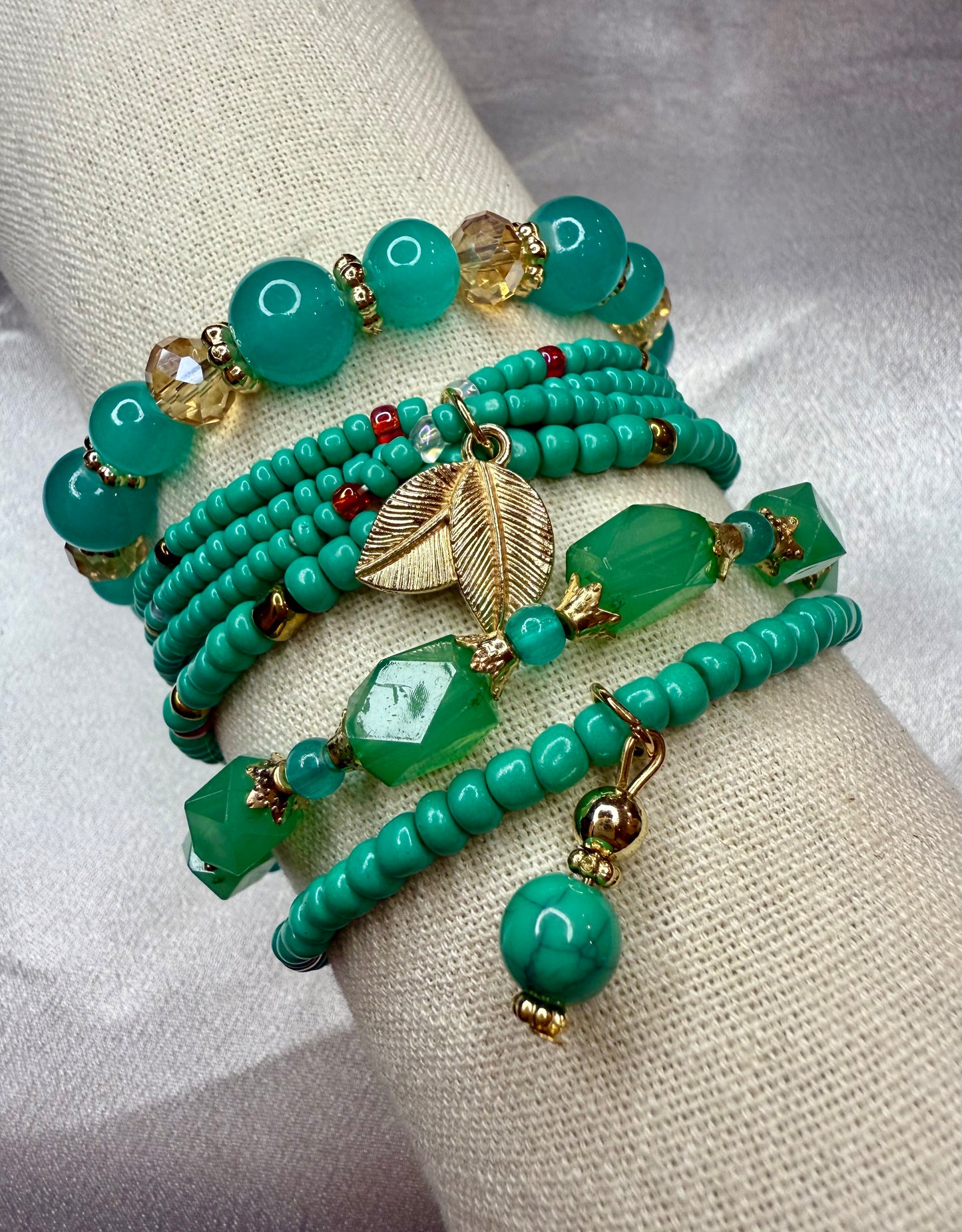 4pc Handmade Turquoise Seed & Glass Beaded Bracelet Stack – Vibrant Jewellery Set for Women