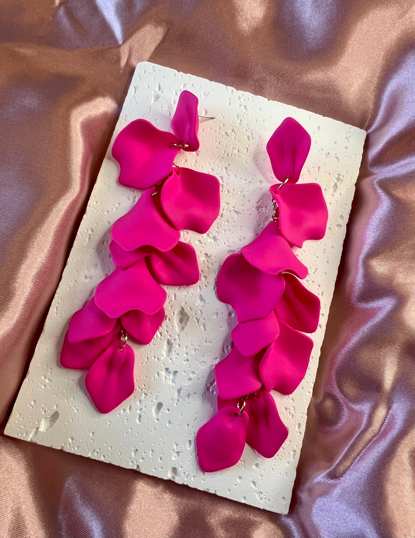 Gold & Neon Pink Petal Drop Earrings – Bold & Elegant Daily Jewellery