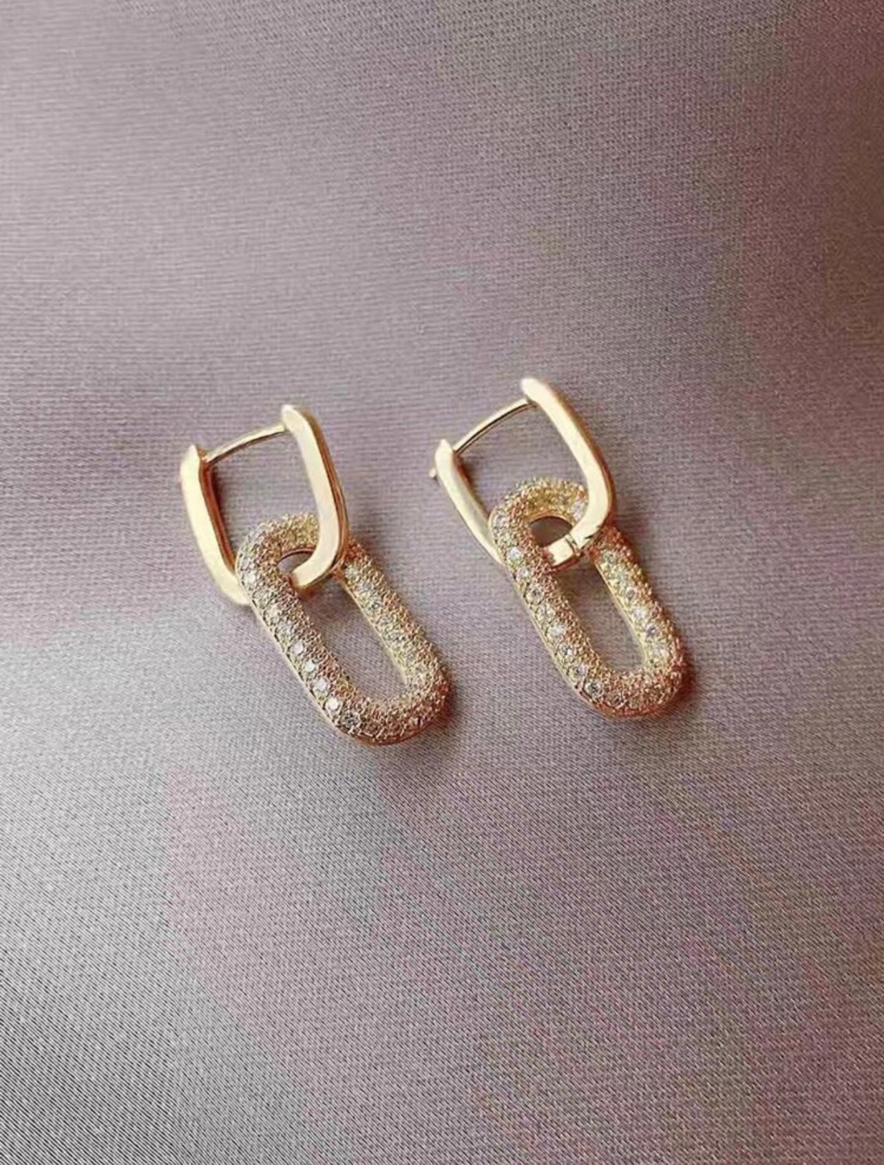 Gold Geometric Rhinestone Encrusted Double-Wear Earrings – Modern Versatility with a Sophisticated Twist | Tarnish Resistant