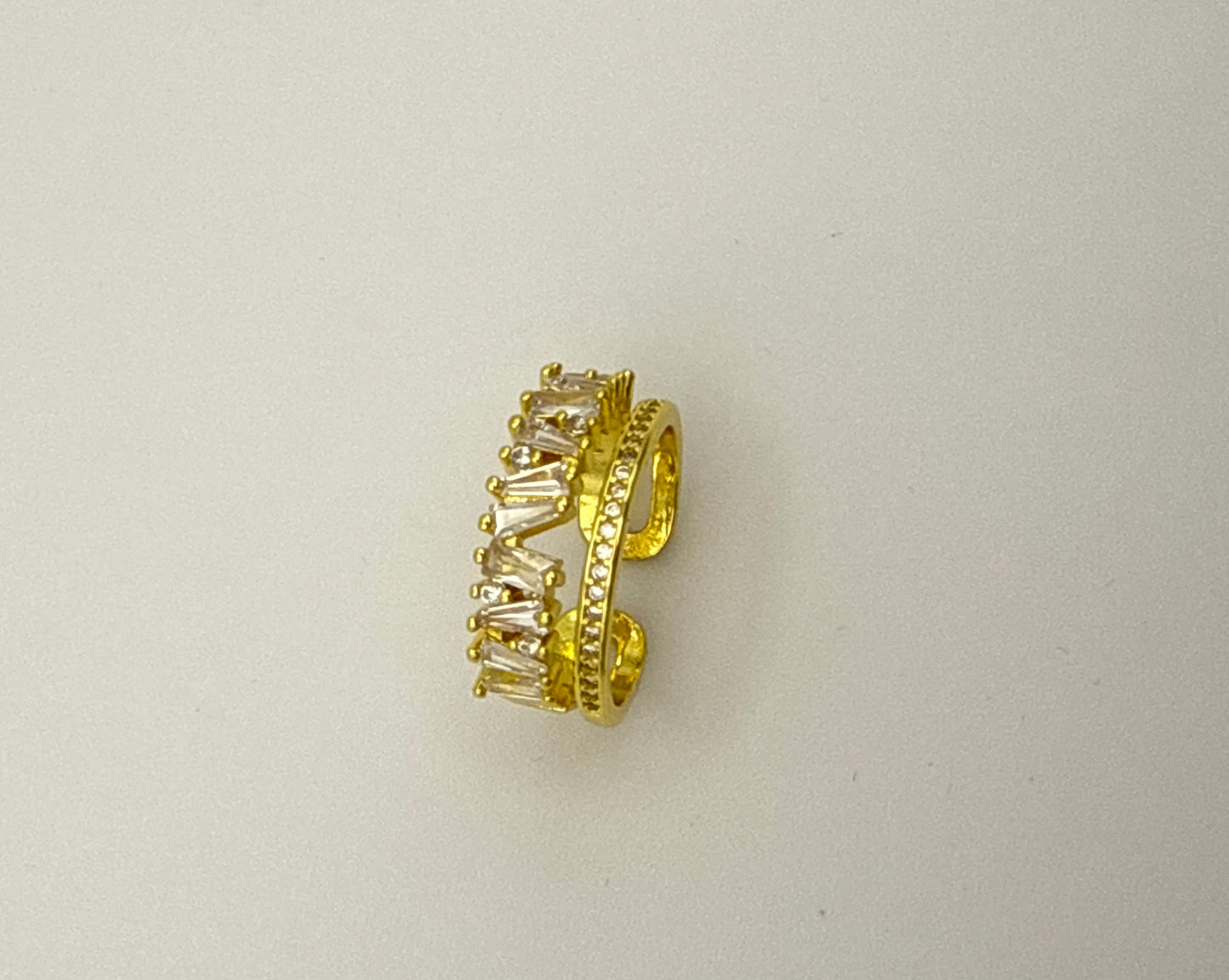 Gold-Tone Double-Layer Zirconia Open Ring – High-End Asymmetrical Sparkle