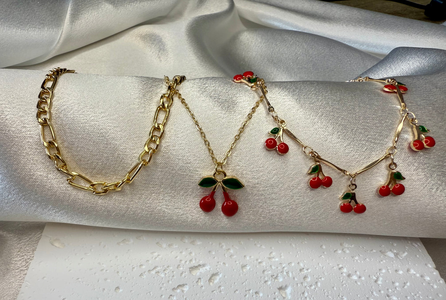 3pc Cherry Pendant Anklet Set – Handcrafted Summer Foot Jewellery