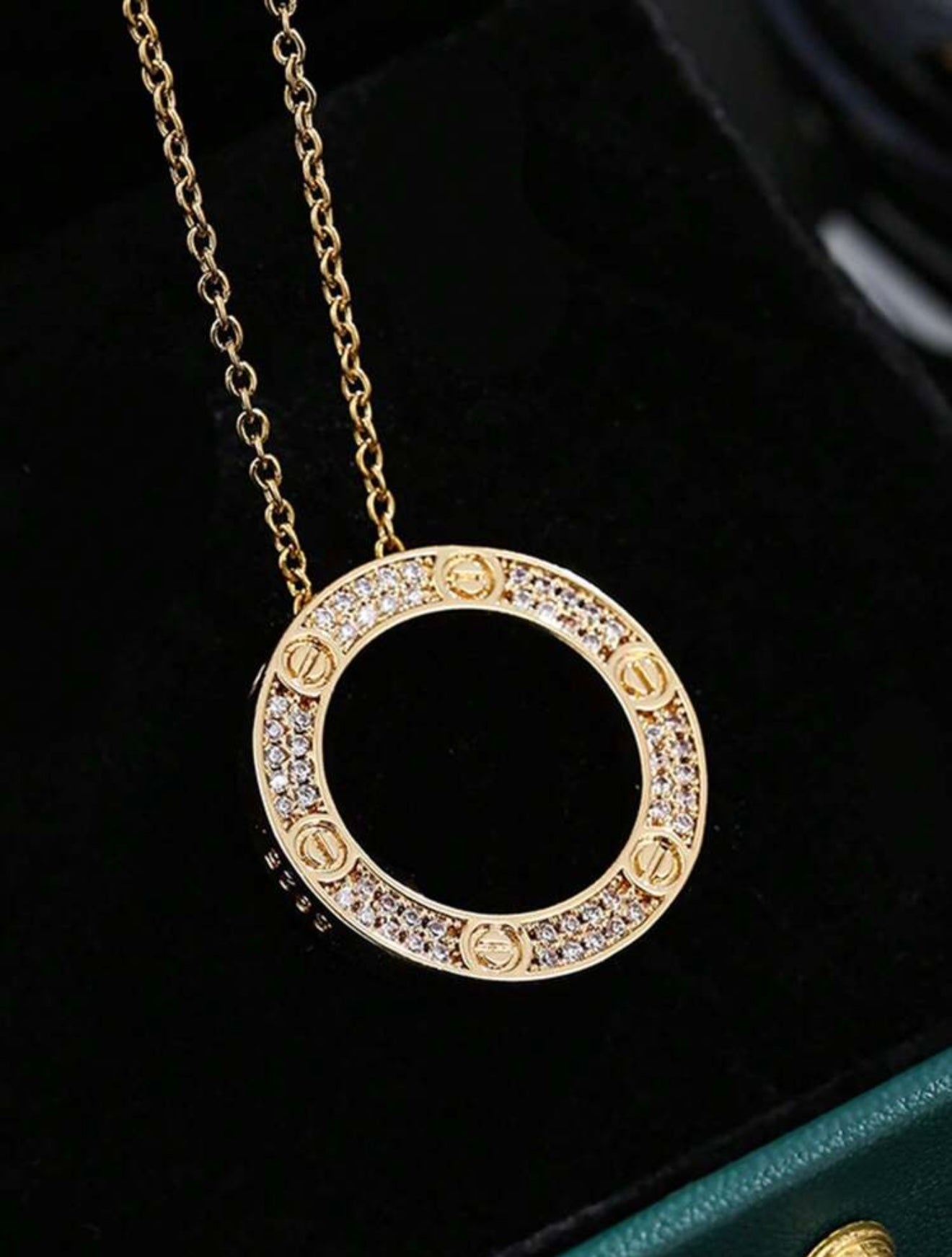 Gold Circle Zirconia Encrusted Necklace – Inspired by Cartier Love Range - Tarnish Resistant