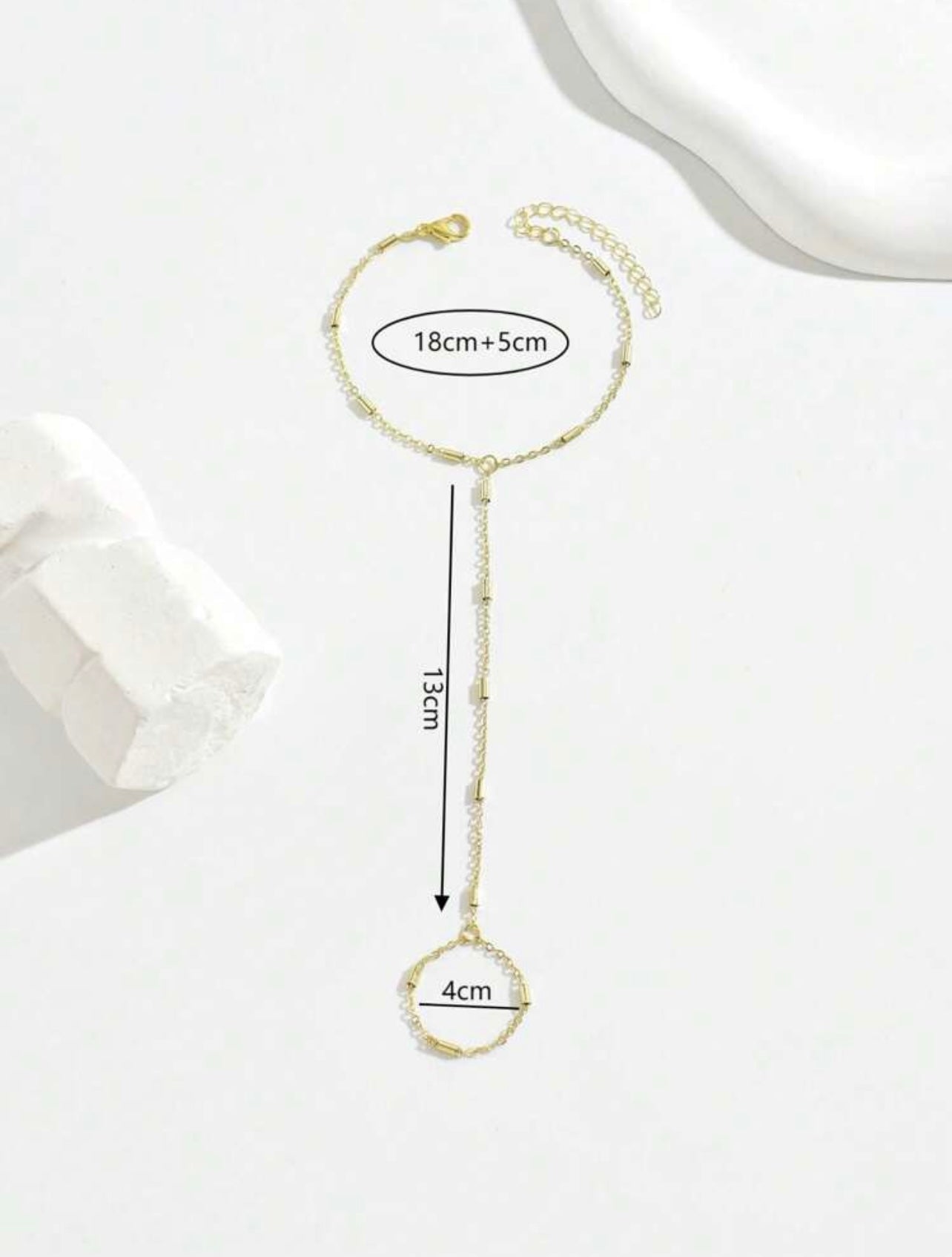 Gold Beaded Hand Chain – Minimalist Ring-to-Bracelet Jewellery for Daily Wear