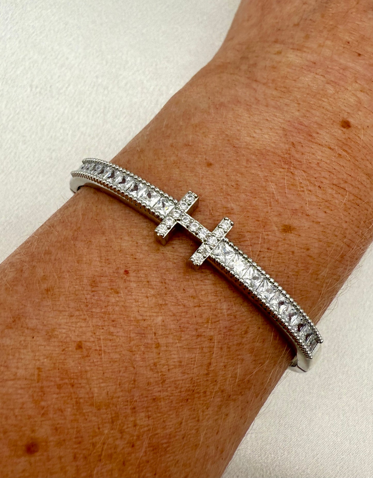 Sparkling Stainless Steel Cubic Zirconia Bracelet Set – Elegant, H Bracelet Inspired - Silver