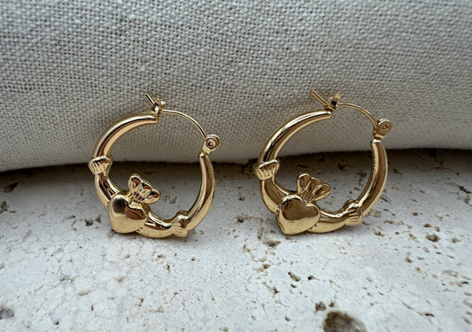 Claddagh Heart Stud Earrings – Vintage Minimalist Design - Tarnish Resistant Base 2.7 x 2.5 cms