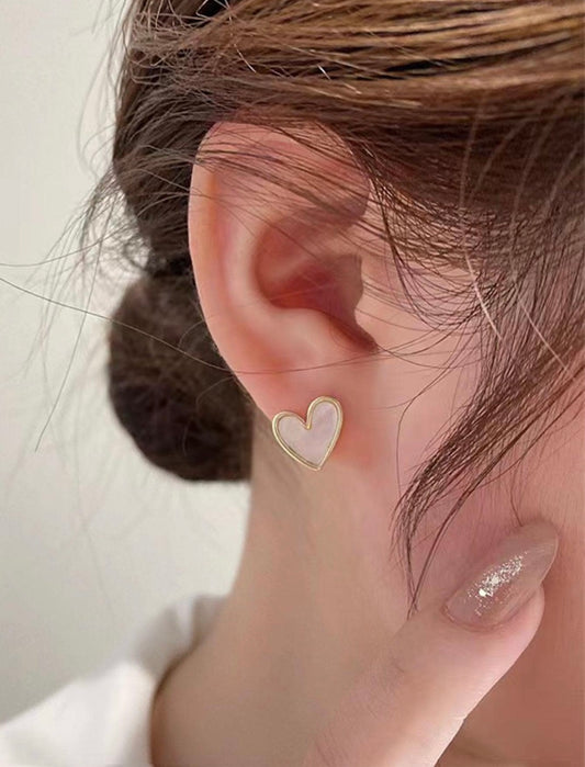 Gold & Cream Heart Stud Earrings – Romantic Everyday Jewellery & Gift