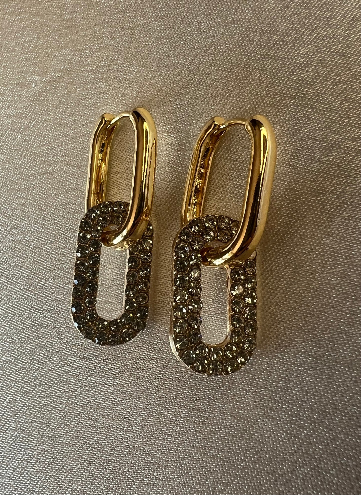 Gold Geometric Rhinestone Encrusted Double-Wear Earrings – Modern Versatility with a Sophisticated Twist | Tarnish Resistant
