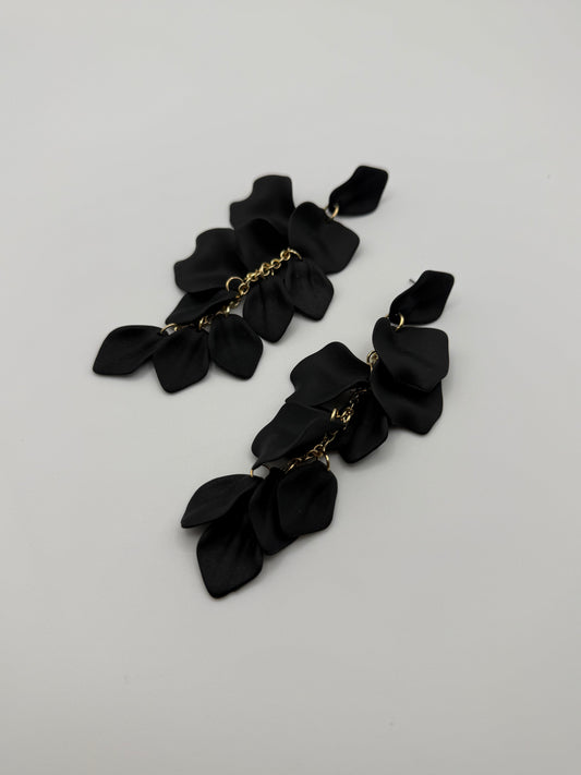 Gold & Matte Black Petal Dangle Earrings – Nature-Inspired Elegance with a Modern Edge