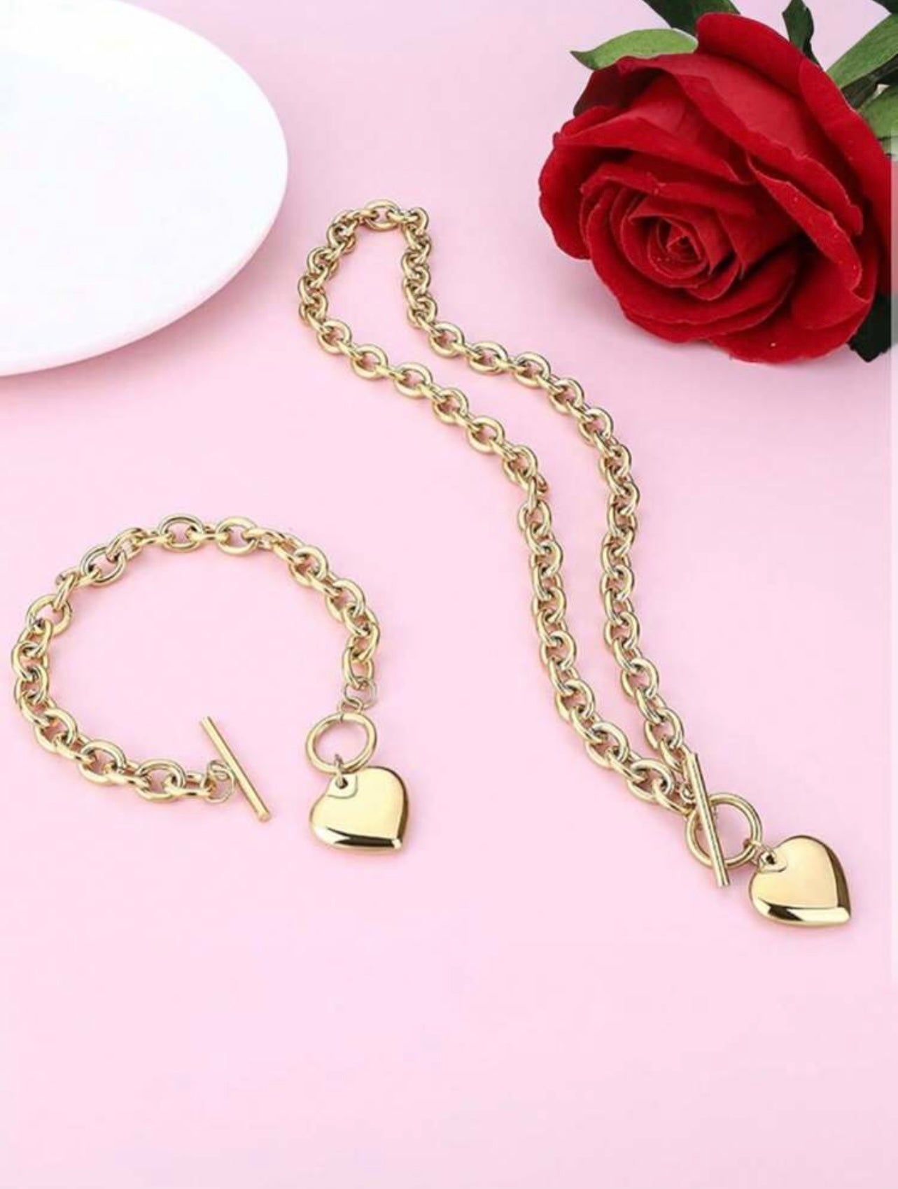 18K Gold Plated Chunky Chain Jewellery Set – Bracelet & Necklace | Tarnish Resistant