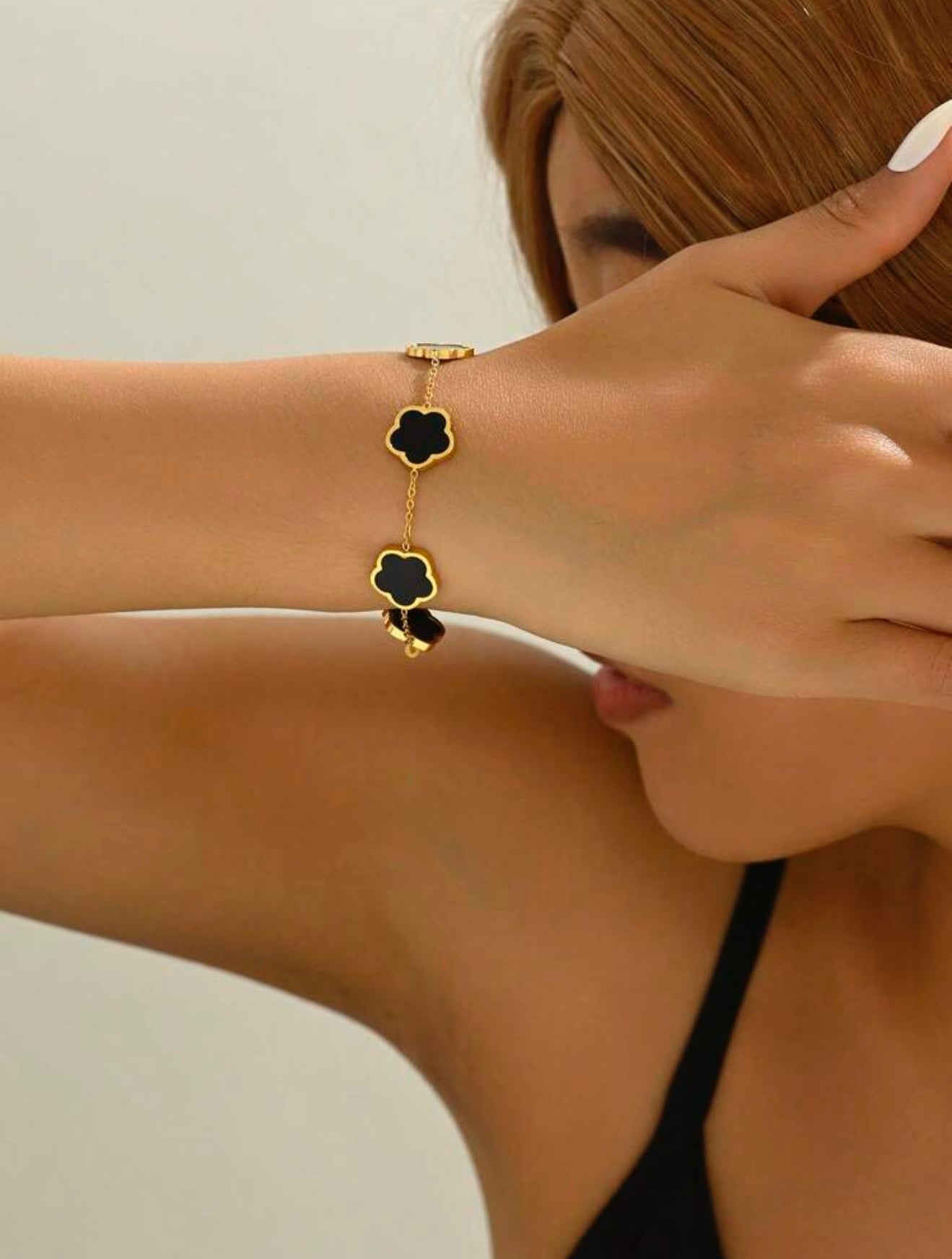 18k Gold-Plated Van Cleef Inspired Clover Bracelet – Black - Waterproof, Tarnish-Resistant & Hypoallergenic Matching Necklace Available!