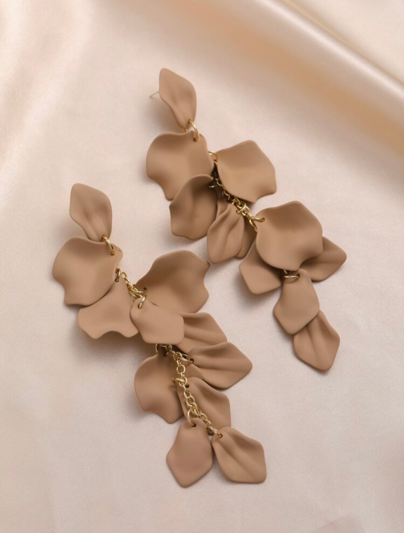 Gold & Coffee Matte Petal Dangle Earrings – Nature-Inspired Elegance with a Modern Edge