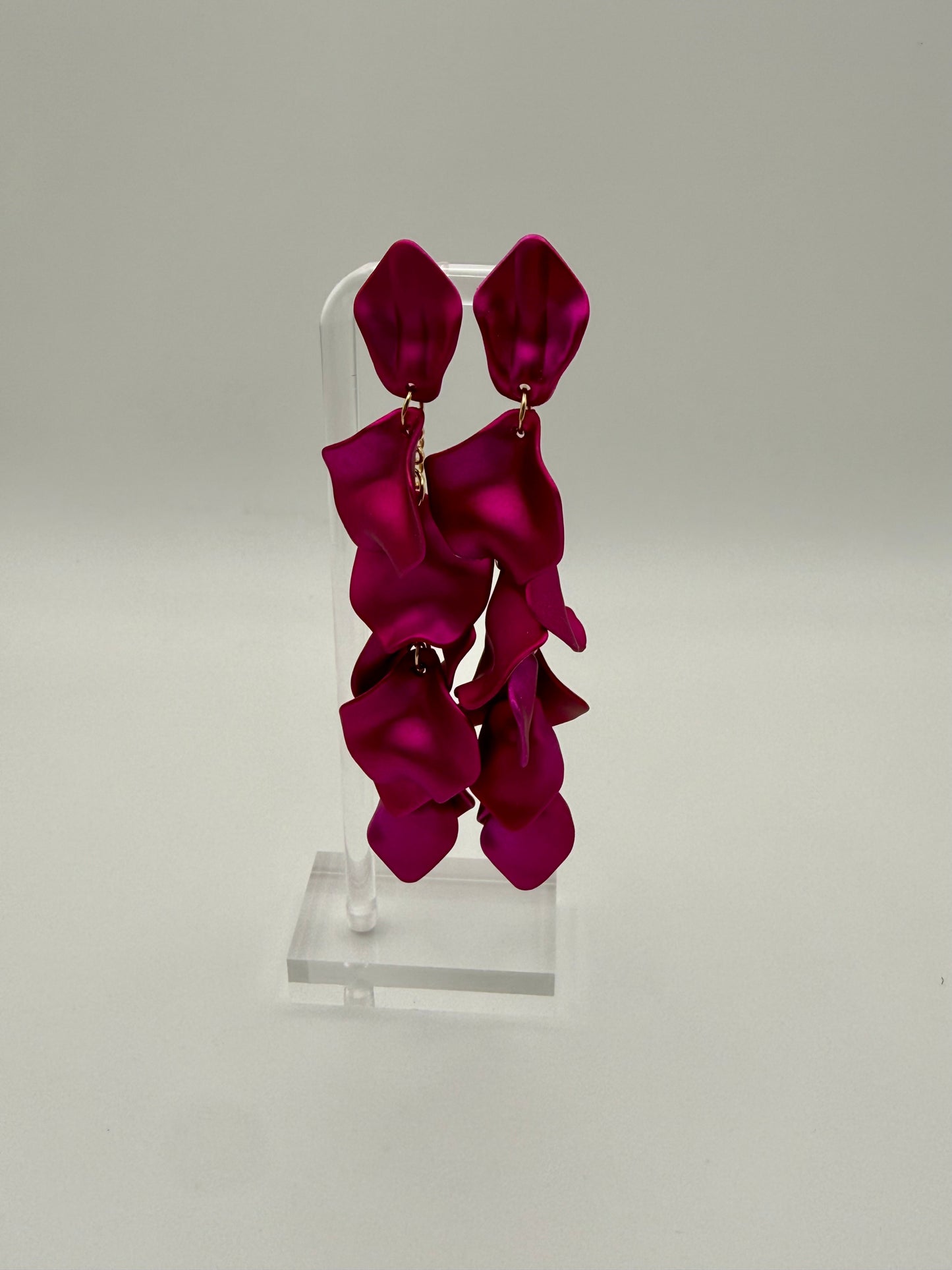 Gold & Satin Pink Petal Dangle Earrings – Nature-Inspired Elegance with a Modern Edge