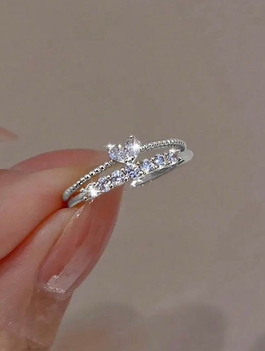 Y2K Heart Rhinestone Twin Rings – 2pc Set for Valentine’s, Mother’s Day & More