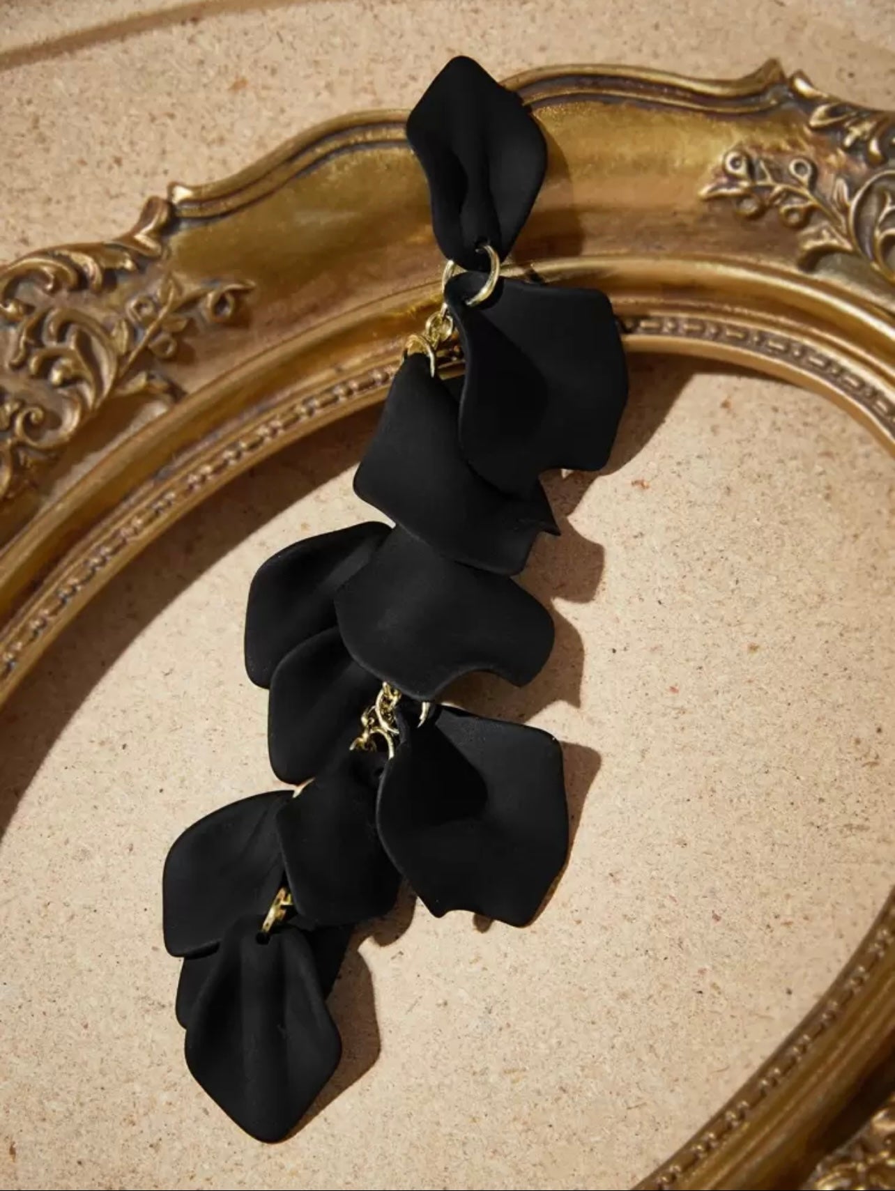 Gold & Matte Black Petal Dangle Earrings – Nature-Inspired Elegance with a Modern Edge