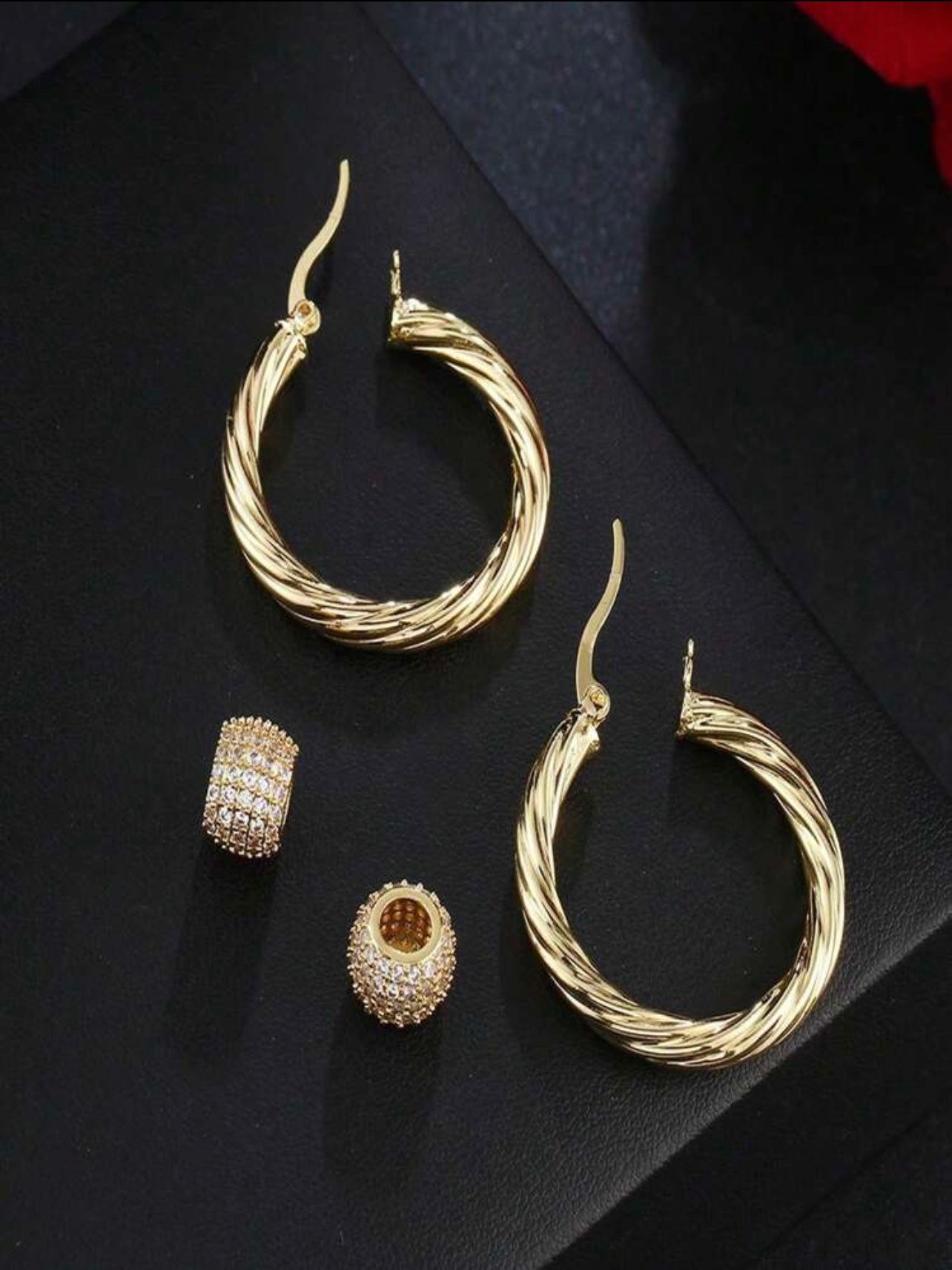 Gold plated Cubic Zirconia Twisted Diamond Ball Hoop Earrings – Light Luxury with a Modern Edge