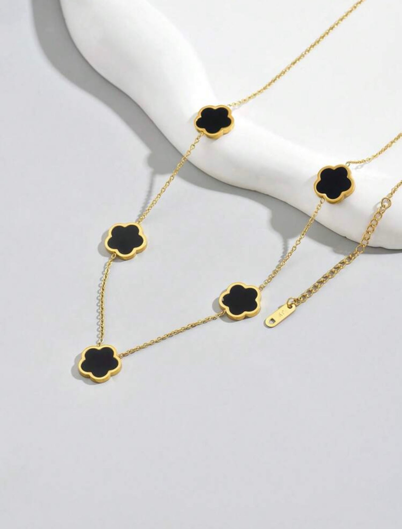 18k Gold-Plated Van Cleef Inspired Clover Necklace – Black – Waterproof, Tarnish-Resistant & Hypoallergenic Matching Bracelet Available!